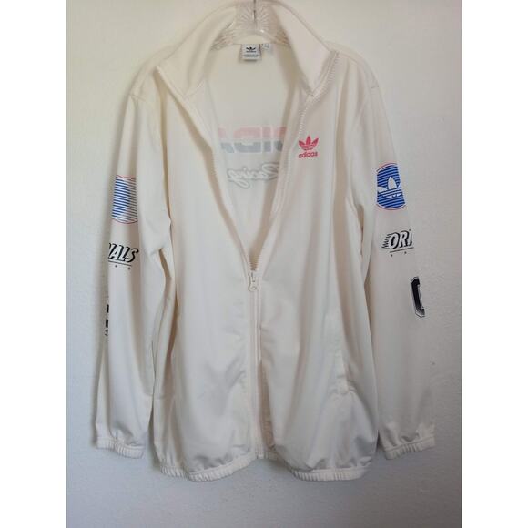 ADIDAS ORIGINALS Racing Jacket Zip Front Track Nylon Fleece White Trefoil Logo M - Picture 3 of 11